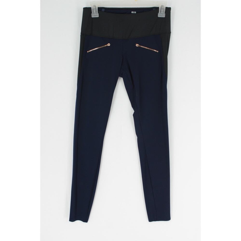 ADay Throw & Roll Leggings Women S Blue Black Ankle Stretch Zip Pockets Run Yoga